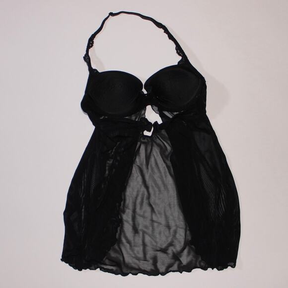 Gilligan & O'malley Black Pushup Semi Sheer Top With Lace And Open Front - Picture 3 of 5